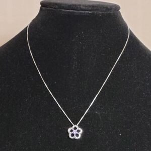 Sterling Silver Flower Pendant with Amethyst Center and Sterling Silver Chain